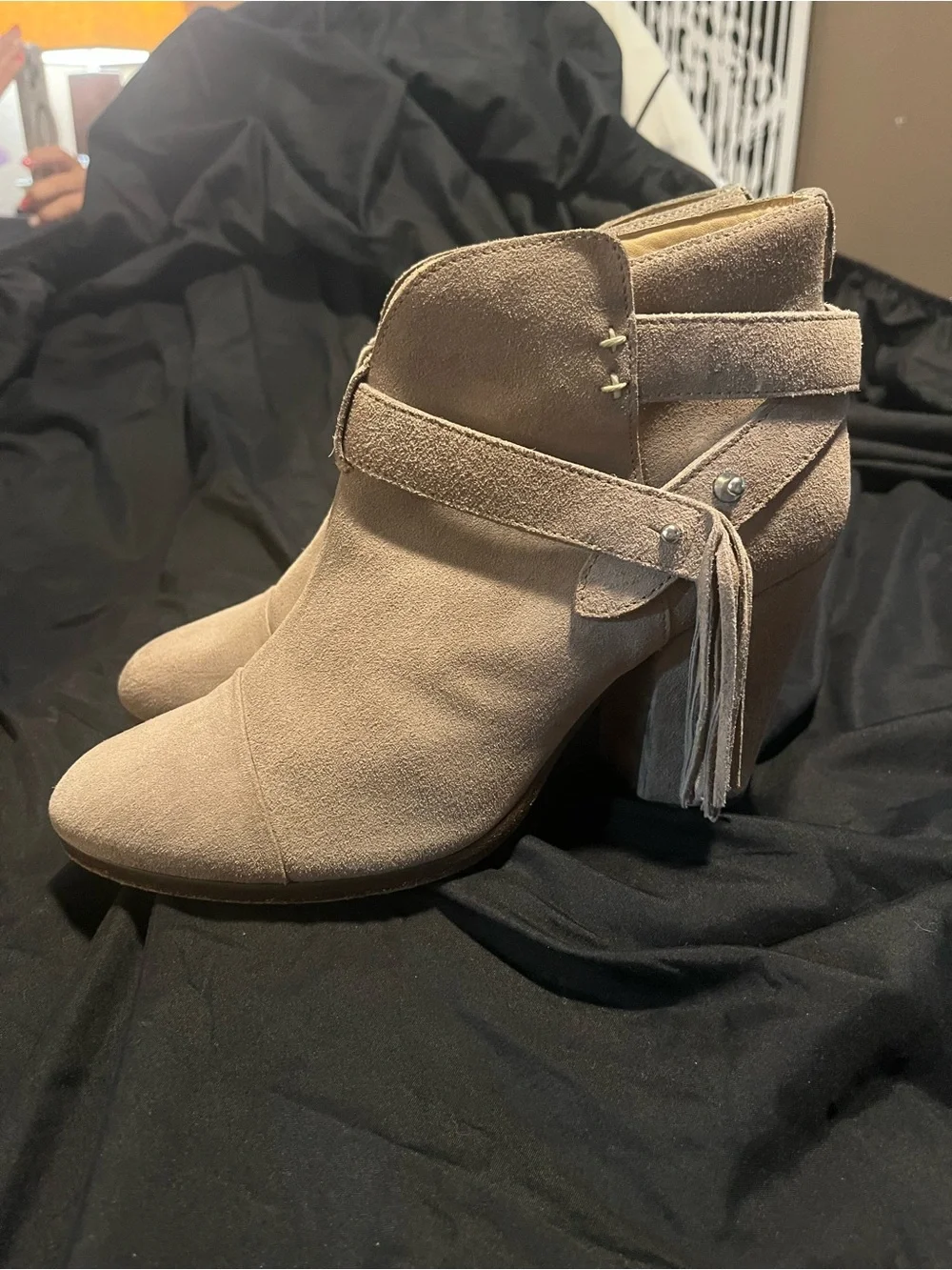 rag & bone Taupe Suede Fringe Ankle Booties